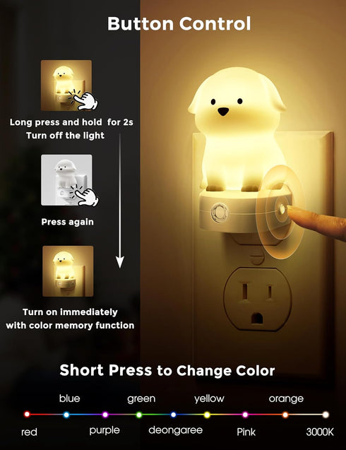3D 3000K L LOHAS LED Plug in Night Light for Kids, Cute Puppy Night Lights with Dusk to Dawn Sensor, RGB+Soft White Dog