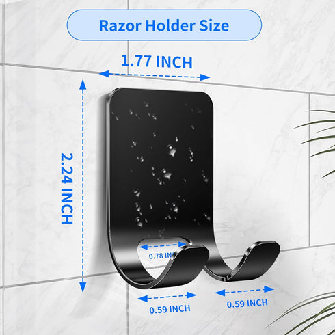 Rnodoilkfly 4Pcs Razor Holder, Shaver Hook Hanger, Multipurpose Self Adhesive Double Hooks, Silver Black Stainless