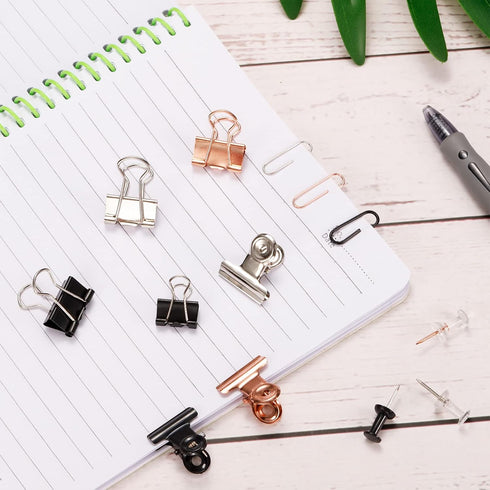 MECCANIXITY Paper Clips Binder Clips Set, 100 Pcs Office Clips with Binder Clips, Black