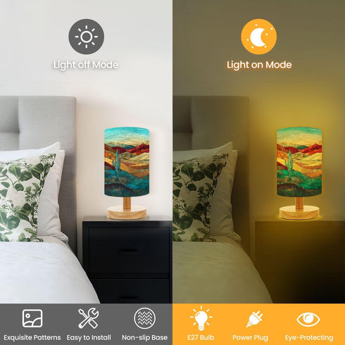 ORENGALLA Table Lamp for Bedroom Western Landscape Stained Glass Cactus Turquoise Modern Beside Lamp Home Southwestern