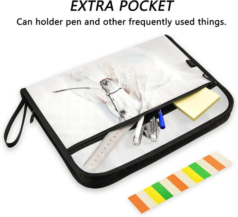 senya Accordion File Organizer - White Horse Expanding File Folder with Zipper, 13 Pockets for Documents