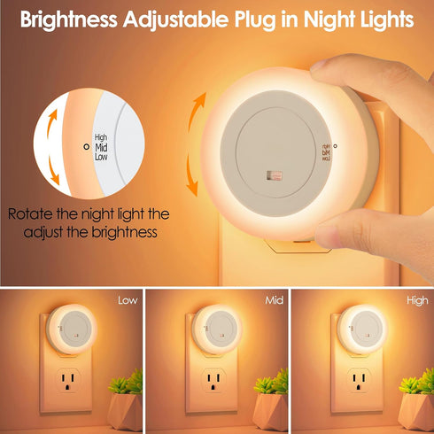 Dimmable 2-Pack FOLKSMATE LED Night Lights Plug into Wall, Plug in Nightlight with Auto Light Sensors for Adults, Kids