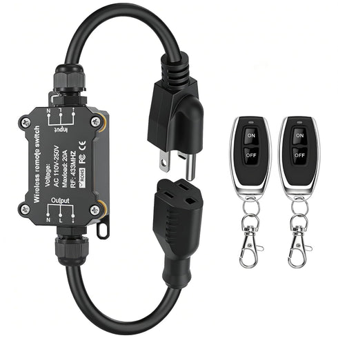 AC110V Remote Control Power Switch,Waterproof Wireless Light Switch,165 Feet Long,AC110V/120V/250V/20A RF Module