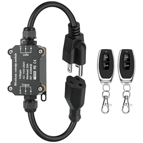 AC110V Remote Control Power Switch,Waterproof Wireless Light Switch,165 Feet Long,AC110V/120V/250V/20A RF Module