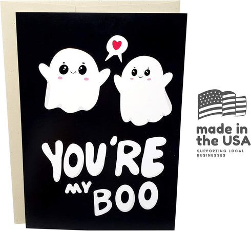 You're My Boo Funny Ghost Anniversary Card for Husband or Wife, Cute Valentine's Day Card, Romantic Birthday Card