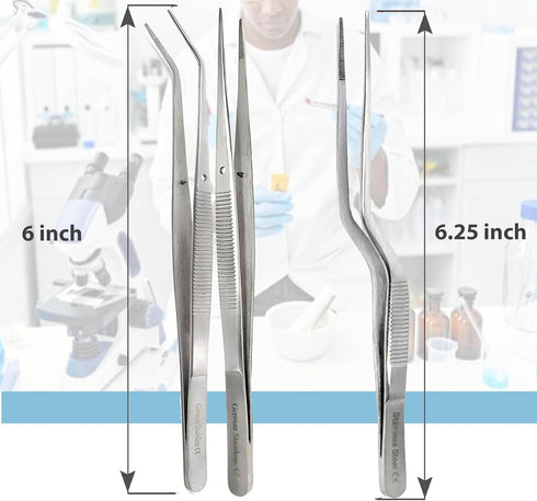 6" (15.2 cm), (6" Set 3pcs) Lab Tweezers High Precision Forceps, Fine Strong Point tweezers, Stainless Steel