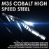 M35 Cobalt Step Drill Bit, Four Spiral Flute Unibit (3/16"-7/8"), Wear-Resistant TiAlN Coated, 1/4" Hex Shank