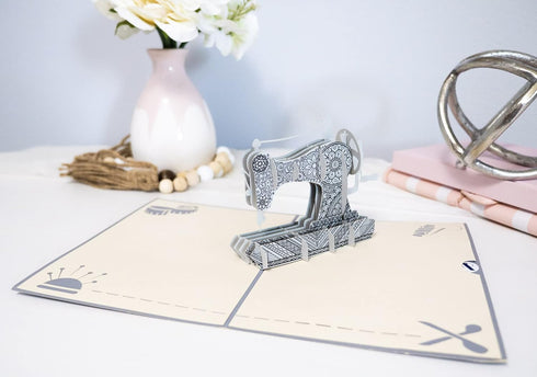 Vintage Sewing Machine Pop Up Card, Multi-Occasion Greetings for Birthday, Anniversary, Retirement, Thank You