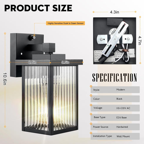 Dusk to Dawn Outdoor Lighting, Waterproof Outdoor Porch Light with Tempered Glass, Outdoor Light Fixture for House