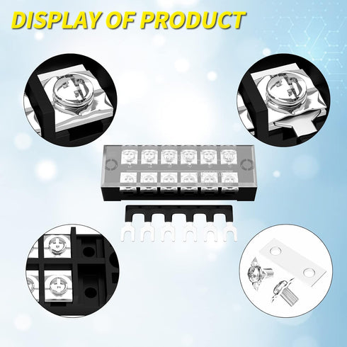 Joinfworld 35A Terminal Block, 6 Position Screw Terminal Strip with Cover & Pre-Insulated Terminal Jumper Block