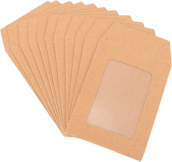 iplusmile Coin Envelopes, 25pcs Window Check Envelopes, Kraft Paper with Clear Window for Business Document Storage