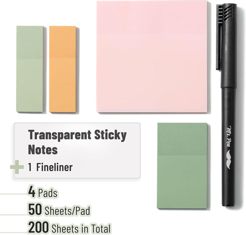 Mr. Pen- Pastel Transparent Sticky Notes, 200 pcs, Bible Sticky Notes, Translucent Sticky Notes, Planner Tabs, Sticky Notes Tabs, Sticky Notes for Books, Book Sticky Notes, Sticky Notes Transparent