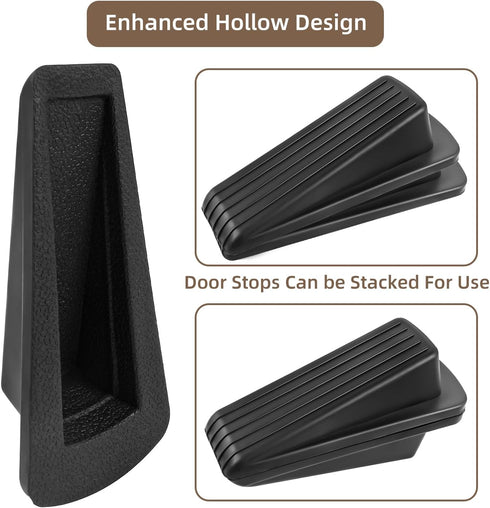 Premium Rubber Door Stoppers, 2 Pack Floor Wedge Door Stops for Heavy Duty Door, Carpet Gaps (Black)