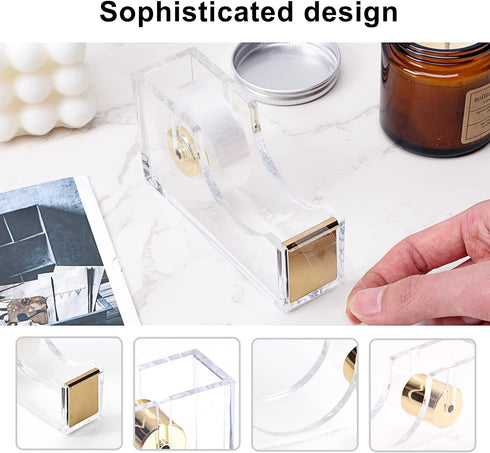 EOOUT Gold Office Supplies Set, Acrylic Stapler, Tape Holder, Phone Holder, Scissors, Binder Clips, Ruler, and More