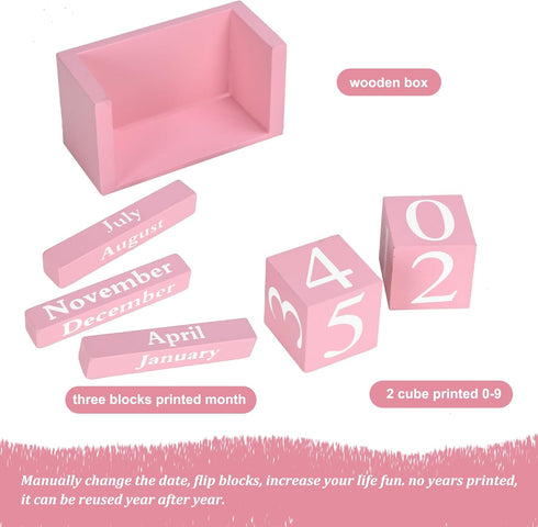 MICKYU Wooden Perpetual Block Calendar for Desk, Aesthetic Office Supplies, Rustic Decor, Cute Teacher Accessories