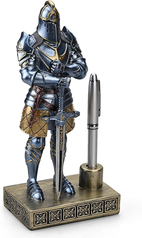 Knight Pen Stand Decoration, Resin Pen Holder Art Craft Paperweight for Desktop Organizer, Gifts for Boyfriend,