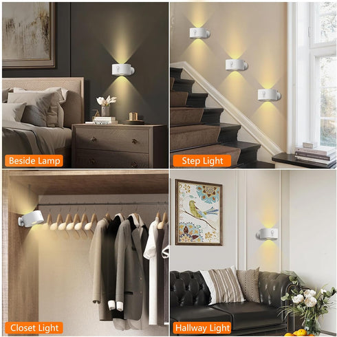 Deyagoo 360Rotate, Dimmable 3 Closet, Motion Sensor Wall Light Indoor, Battery Operated Sconce Rechargeable Cordless