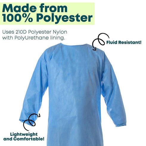 Reusable Isolation Gowns - Fluid Resistant Polyester Non-Disposable Gowns for Medical Facilities - Protective Washable PPE Gowns for Dental, Testing Lab, Hospital Use - One Size Unisex Green 10-Pack