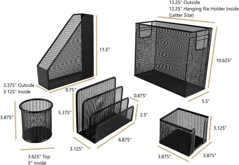 BLU MONACO 5 Piece Black Office Supplies Desk Organizer Set for Workspace Storage