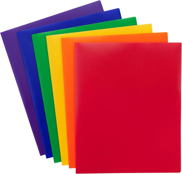 Smead Poly Two-Pocket Folder, Letter Size, Assorted Primary Colors, 6 per Pack (87760)