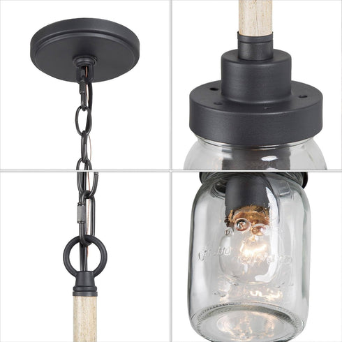 LOG BARN Mini Mason Jar Pendant Light, Farmhouse Pendant Lights Kitchen Island, Rustic Kitchen Pendant Lighting Over