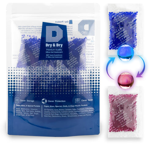 Dry & Dry 10 Gram Blue Indicating Silica Gel Packets, 15 Packets, Rechargeable Desiccant