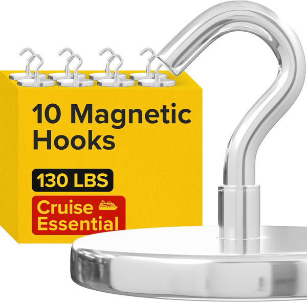 X-Bet Magnetic Hooks 130LBS, Heavy Duty Neodymium Hooks for Cruise Cabins, Strong Rare Earth Magnet Hooks (Pack of 10)