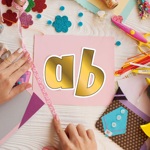 Barker Creek Letter Pop-Outs, 4" Gold, Multicolor Designer Letters for Bulletin Boards, Signs, Displays, and More