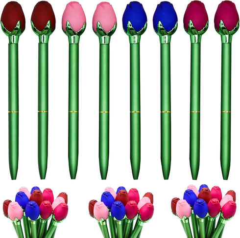 Maydahui 24PCS Colorful Rose Flower Ballpoint Pens Novelty Floral Retractable Metal Pens 4 Colors Black Ink for Office
