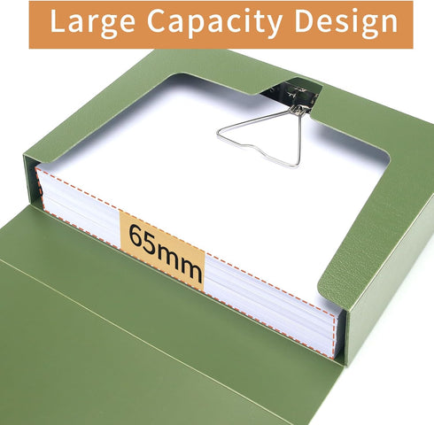 HUA JIE 2 Pack A4 Storage File Boxes, 65mm Spine Document Storage Box with Metal Clip for Office School, Green