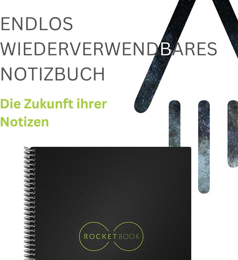 Rocketbook Core Reusable Spiral Notebook - Executive Size 6x8.8, Black, Dotted Pages, App-Connected, Durable Cover