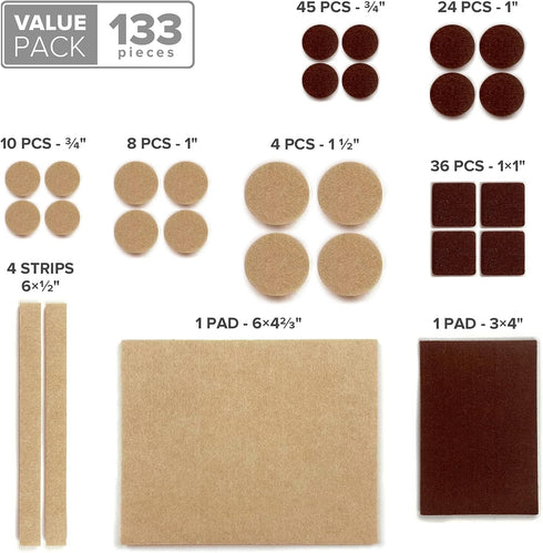 X-PROTECTOR Felt Furniture Pads, 133 PCS Premium Brown and Beige Pads - Best Protectors for Hardwood & Laminate Flooring