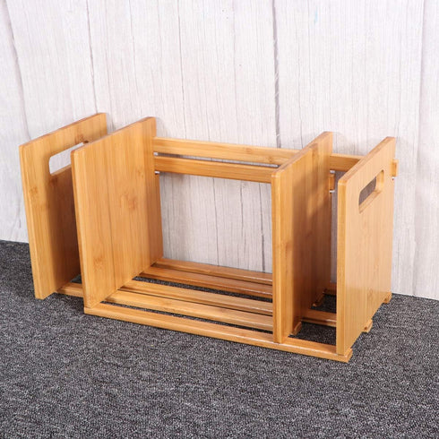 NUOBESTY Bamboo Extension Book Rack - Bamboo Desktop Organizer, Expandable Book Shelves Storage Rack (Wood Color)