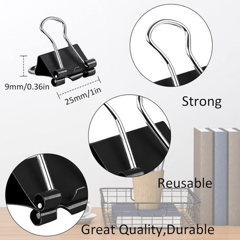JANYUN 150Pcs Medium Binder Clips, 25mm/1 Inch Large Paper Clamps for Office School Home Supplies (Black)