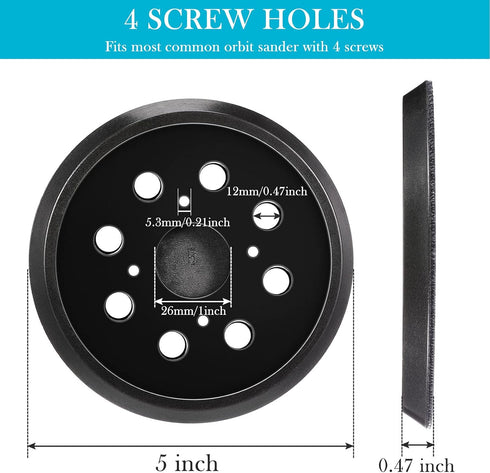2 Pieces 5 Inch 8 Hole Hook and Loop Orbital Sander Replacement Pad Backing Pad (Black)