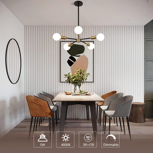 KGC LED Edison Globe Light Bulbs, Neutral White 4000K CRI 90, 5W Equivalent to 40W, G25(G80) Dimmable, Pack of 6