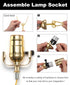 Lamp Repair Kit for Table and Floor Lamps, Rewiring Kit with 3 Way Socket Replacement, 12FT Cord, Brass Finish