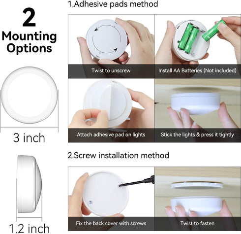 Remote,13 Closet, 3M (White,2-Packs) SFMSMOks Ratterv Oneratedl FD Puck liahts with Wireless Color RGB -for Bedroon