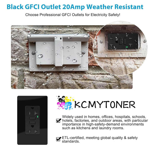 Black GFCI Outlet 20 Amp, GFCI Outlet Receptacle with LED Indicator, 20 Amp 125 Volt Wallplate and Screws Included ETL