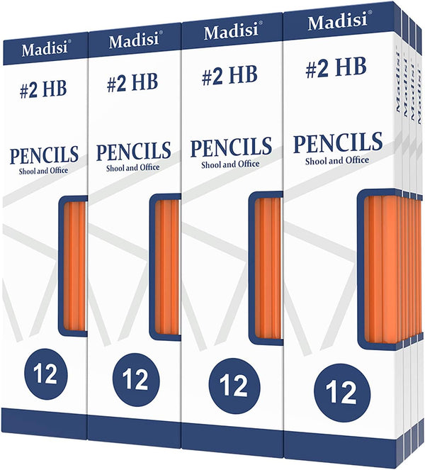 Madisi Wood-Cased #2 HB Pencils, Yellow, Pre-sharpened, 16 Packs of 12 Count, 192 Pencils