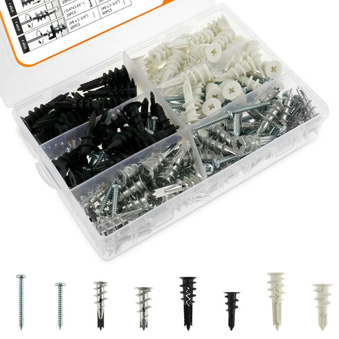 Abizarch Accessories(240PCS) Drywall Anchor Screw Kit Firmware Self Drilling Screws Bolt Plug for Installing Electrical