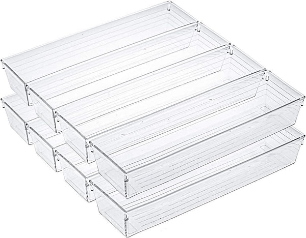 Kingrol 10 Pack Clear Drawer Organizer Trays, 12 x 3 x 2 Inch Storage Bins for Kitchen, Bathroom, Office