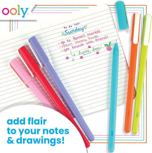 Ooly Fine Line Gel Pens Set of 6 Pens, 0.7mm Fine Point Bright Pens for Kids, Adults, Art Supplies