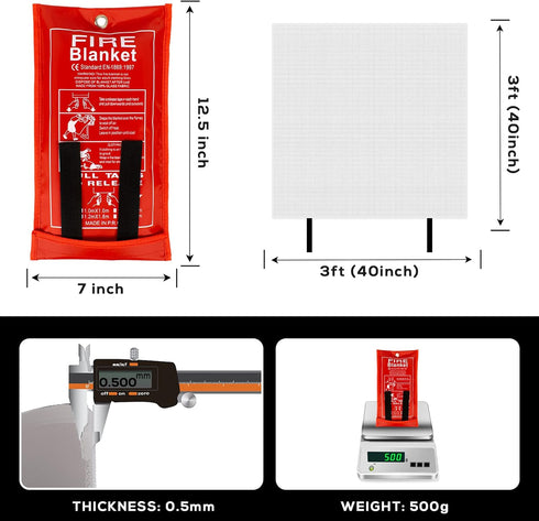 FLASLD Fire Blanket for Home and Kitchen, Fiberglass Fire Blankets Emergency for People, Flame Retardant Protection and Heat Insulation (3 ft x 3 ft) by FLASLD