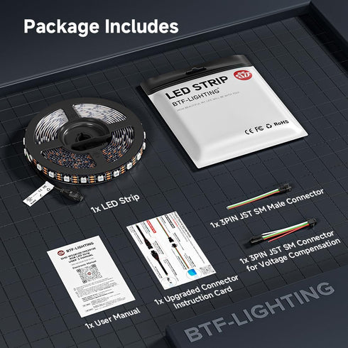 WS2812B Wires,DC5V 16.4FT 300LED 5050SMD,Individually Project,3M Tape,IP30(No BTF-LIGHTING IC RGB LED Strip,UL