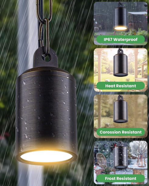 12V GU5.3 MR16 Bulb, 2700K, IP67 Low Voltage Brass Hanging Light Outdoor, Landscape Pendant Tree Light, Replaceable LED