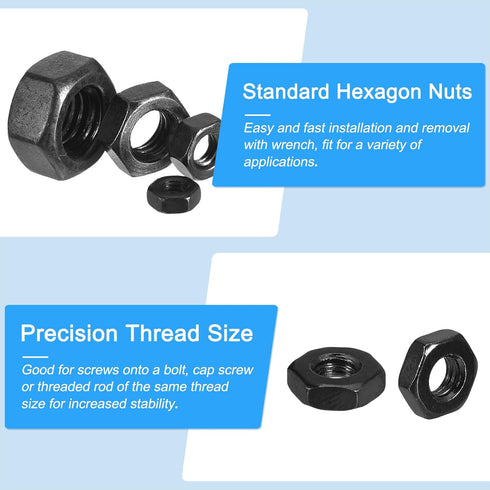 Hex Nuts (M3x0.5mm) 100Pcs: Carbon Steel Metric Coarse Thread Black Oxide Hexagon Nut for DIY Home Repair