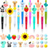 Ctosree 12 Pcs Beadable Pens Kit, DIY Cute Animals Bead Pens Making Kit with Black Ink for School Supplies