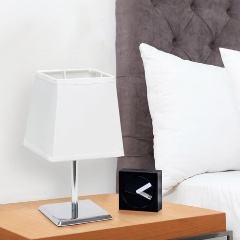 LT1209-WHT 9.65" Simple Designs Sleek and Square Mini Chrome Table Lamp with Empire Fabric Shade, for Living Room