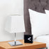 LT1209-WHT 9.65" Simple Designs Sleek and Square Mini Chrome Table Lamp with Empire Fabric Shade, for Living Room